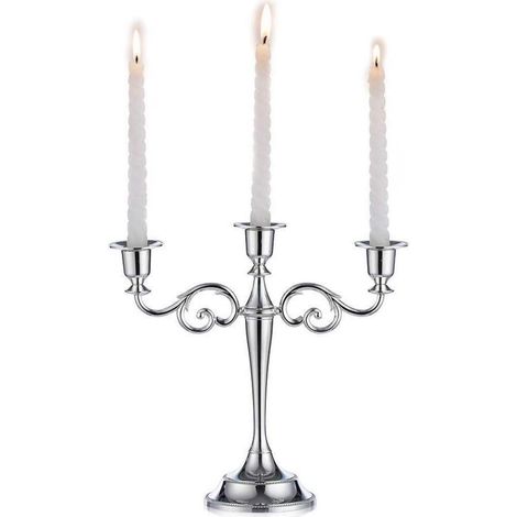 3-armiger Kerzenständer Silber Aluminium für Esstisch & Hochzeit (1/5)