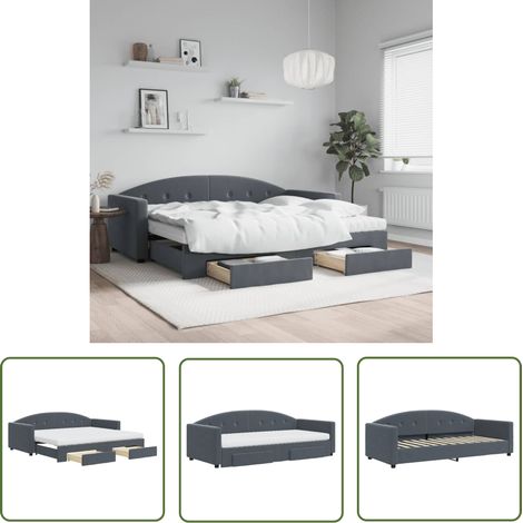 vidaXL Tagesbett Ausziehbar mit Schubladen Dunkelgrau 90x200 cm Samt (1/5)