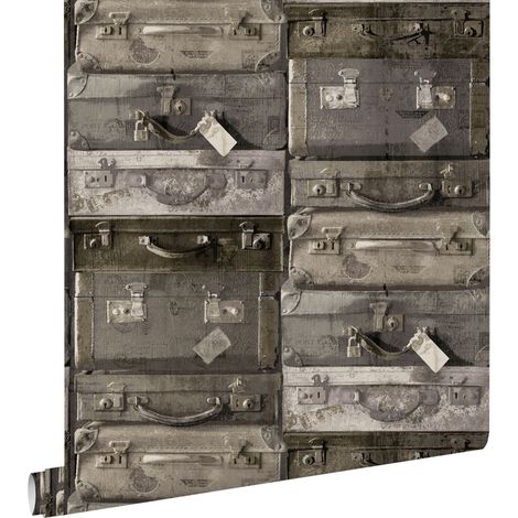 papier peint valises vintage brun foncé - ESTAhome (1/5)