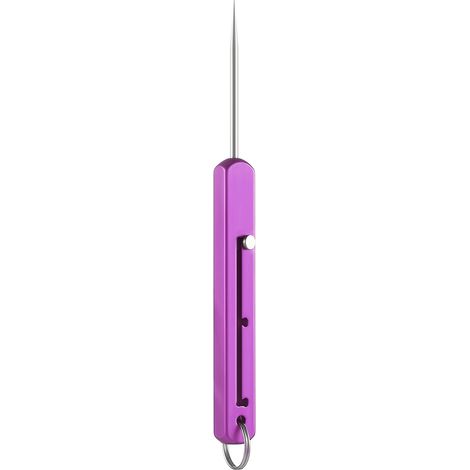 1 cure-dent métallique télescopique réutilisable en titane avec porte-clés, cure-dent de poche de précision pour éliminer les débris alimentaires après les repas (violet) (1/4)