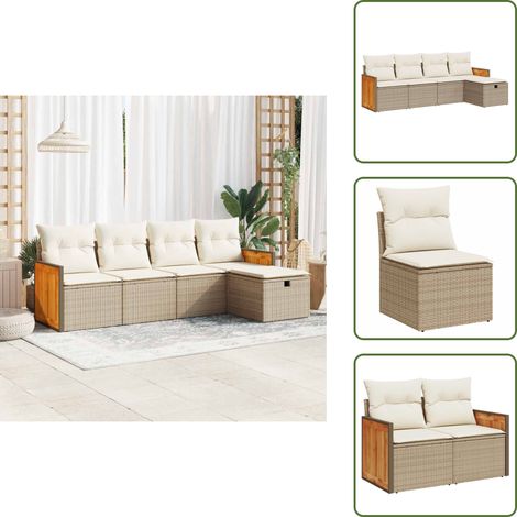 vidaXL Salon de jardin avec coussins 5 pcs beige résine tressée (1/5)