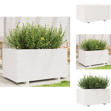 Jardinière blanc 90x60x49,5 cm bois de pin massif - Jardinière En Bois - Jardinière Blanche - Pot De Fleurs Extérieur - Jardin Design - Déco Jardin (1/5)