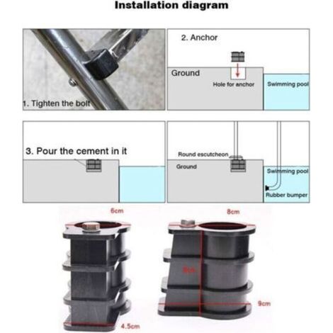 Kit de remplacement pour échelle de piscine avec boulons et échelle en caoutchouc avec ancrage de piscine et rosette ronde pour piscine, (1/3)