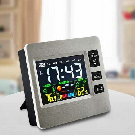 Drahtlose digitale Wetterstation mit Farb-LCD-Bildschirm zur Wettervorhersage mit Innentemperatur- und Feuchtigkeitssensor (1/5)