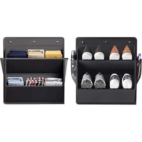 Sac de rangement pour chaussures à fixer au mur-Sac de rangement double chapeaux et jouets-Tissu Oxford-Noir-46,5 x 43 cm-Lot de 2 (1/5)