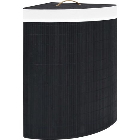 Eck-Wäschekorb Bambus Schwarz 60 L