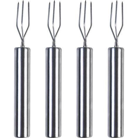 4 Pièces Fourchette à Pommes de Terre, Fourchette à Maïs en Acier Inoxydable, Réutilisable, Ustensiles de Cuisine pour Fruits, Légumes et Grillades, Argent (1/5)