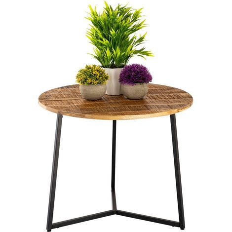 Table basse ronde d'appoint en bois de manguier massif recyclé et métal noir Ø 56 cm - PANGIVO (1/5)