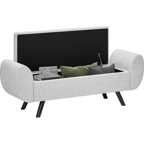 Panca Contenitore Fondo Letto con Braccioli in Tessuto, Gambe in Legno e Vano da 53.8L, 132x42x50 cm, Grigio