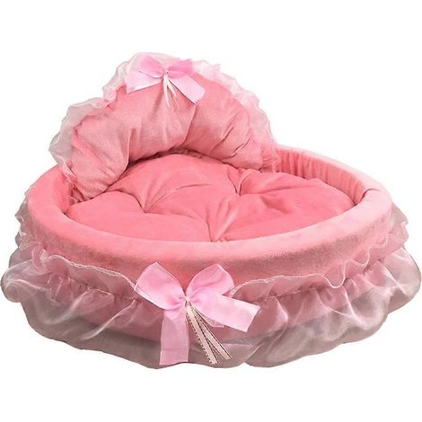 Panier pour chien élégant en dentelle, style nid de princesse, pour petit chiot ou chaton, avec nœud papillon en ruban - Rose clair (1/5)