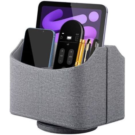 NALOOKAMIC Porte-télécommande rotatif à 360° - Rangement pour télécommande TV - En cuir synthétique - Avec 5 compartiments - Multifonction - Pour table de chevet, bureau - Gris