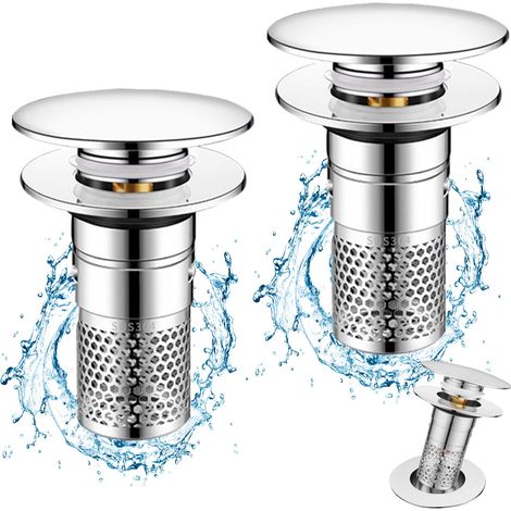 2 Pièces Bonde de Lavabo Universel Pop Up,Bonde de Lavabo Pop-Up avec Filtre Anti-Clogging,Flitre de Vidange Anti-Bloqué,Bouchon Baignoire pour Lavabo Cuisine(Orifice de vidange 34-40mm) (1/5)