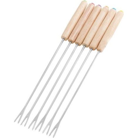 Fourchettes À Fondue - Acier Inoxydable Et Bois - Pour Fondue Chocolat Et Fromage - 6 Pièces (1/3)