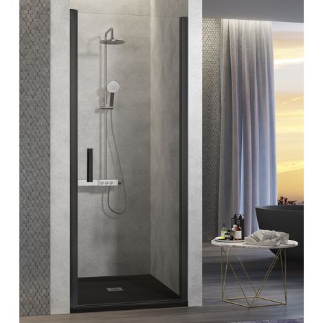 Porta doccia a battente NARDI profilo nero opaco 65-69 cm