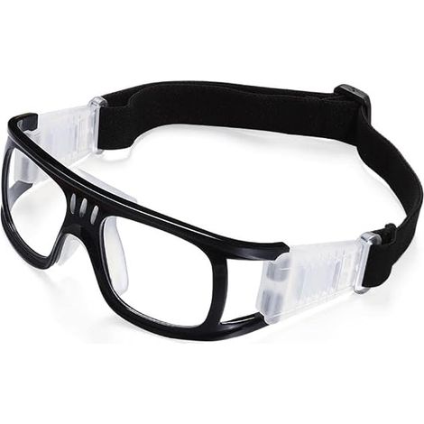 Outdoor-Sport-Fußballbrille, schwarze Kunststoffgläser, Silikonrahmen, stoßfestes, verstellbares Kopfband, Unisex, geeignet zum Radfahren. (1/4)