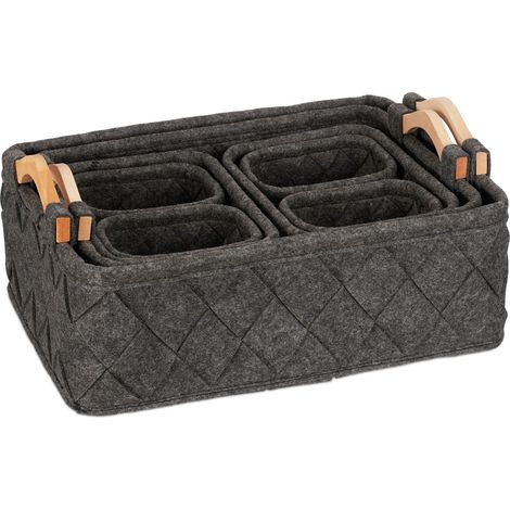Lote de 8 cestas de almacenamiento prácticas para ropa y objetos 19 x 42 x 31 cm ambiente acogedor de fieltro gris 130014876 (1/5)