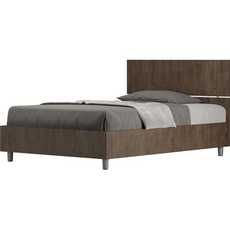 Letto 1 Piazza e Mezzo 120x190 cm con Rete e Contenitore Demas Testata Dritta Noce (1/5)
