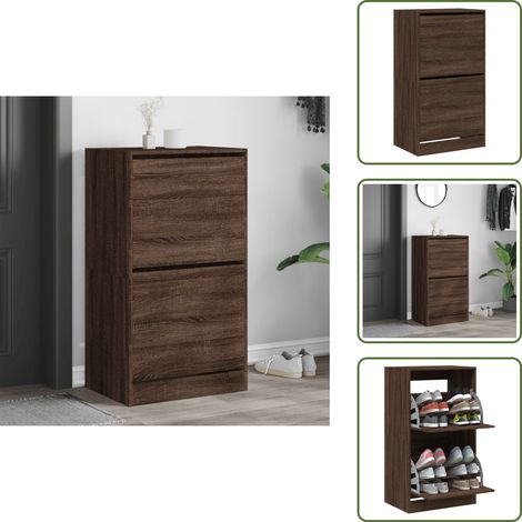 The Living Store Armoire à chaussures 2 tiroirs rabattables chêne marron - Armoire À Chaussures - Meuble Chaussure - Étagère Chaussures - Rangement Chaussures - Organiseur Chaussures