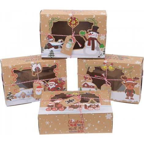 Une autre décoration de Noël, un ensemble de 12 boîtes en papier kraft avec fenêtres transparentes, 22 x 15 x 7 cm. (1/4)