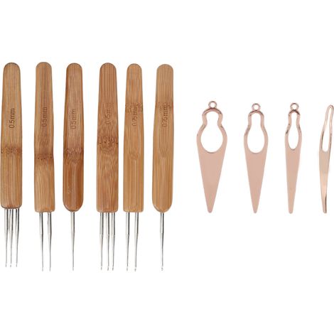 Set mit 10 Dreadlock-Haken aus Bambus und Roségoldlegierung für das Haarstyling (1/5)