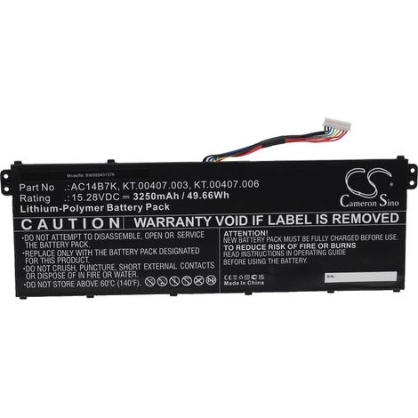 vhbw Akku kompatibel mit Acer Aspire ES1-572-37QU, ES1-572-3289, ES1-572-368G, E5-771-57KENX.GSUEK.013 Notebook (3250 mAh, 15,28 V, Li-Polymer) (1/2)