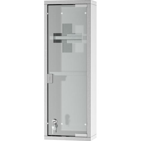 Kleankin Medizinschrank, 2 Regalböden, 3 Ebenen, 20L x 12B x 58H cm, Tür aus gehärtetem Glas, Kreuzsymbol, Edelstahl.
