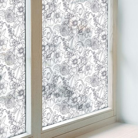 Klebefolie 50x146 cm Dekorfolie Blickdicht Folie für Badezimmer Sichtschutz Fenster Milchglas PVC Dekorativ Selbstklebend Floristische Eleganz