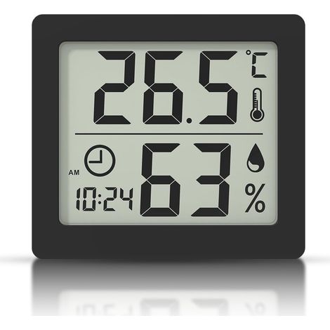 Termometro/igrometro digitale con ampio schermo LCD da 3,1" per il monitoraggio della temperatura e dell'umidità ambiente interna con orologio (nero)