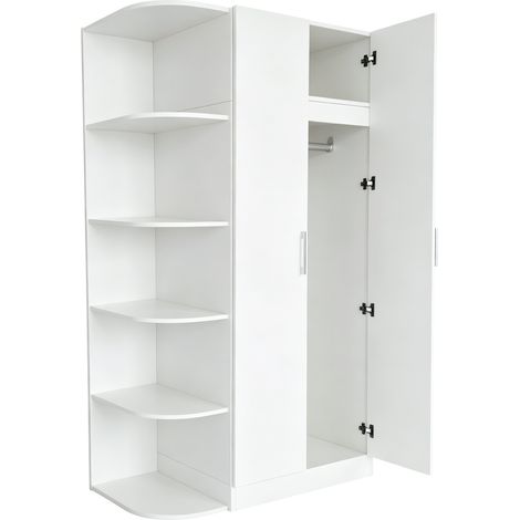 Armadio guardaroba 90 x 55 x 170 cm a doppia anta, con ripiani e cassetti, bianco (1/5)