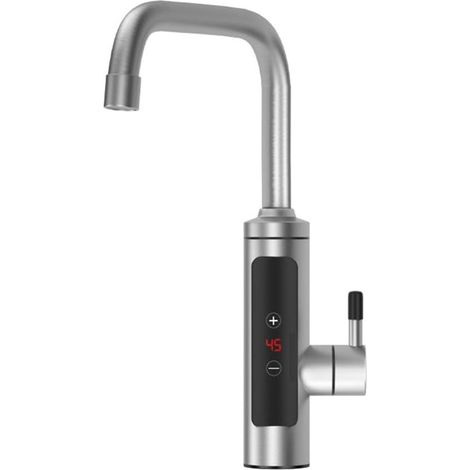 Instant electric hot water tap in stainless steel with LED temperature display - 360° rotating smart water heater - Hot and cold mixer tap for kitchen and