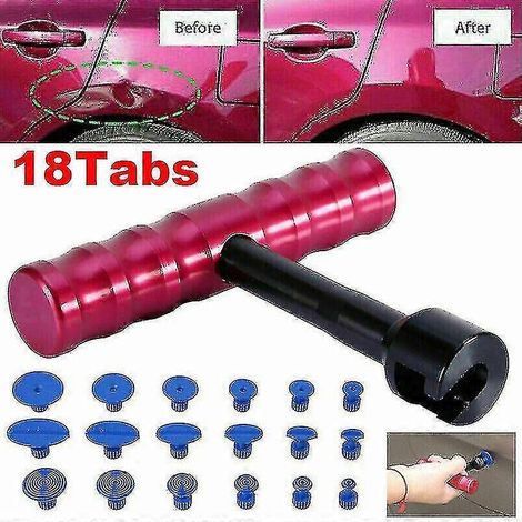 Kit de débosselage sans peinture pour voiture : outil de débosselage avec barre en T et 18 languettes (1/4)