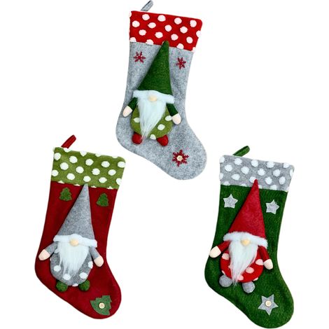Calcetines navideños, juego de 3 calcetines grandes con gnomos y adornos navideños para el hogar. (1/5)