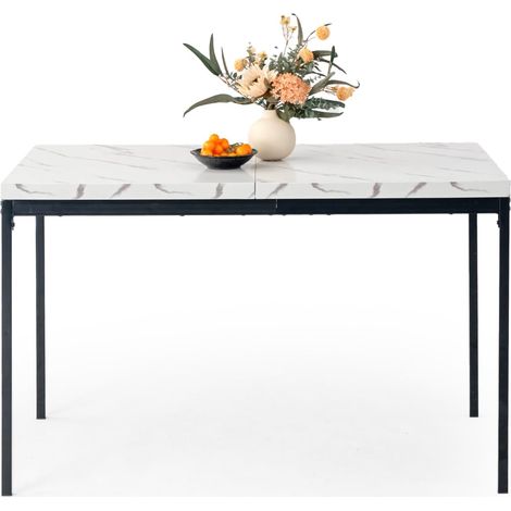 White Marble Rectangular Dining Table, L120CM for 4-6 People, Modern Minimalist Design, Thick Wood Top with Metal Frame, Elegant Centerpiece for Home or Office, Outdoor (1/5)