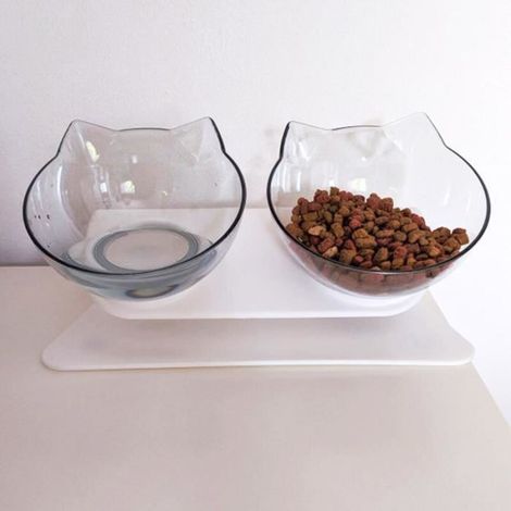 2 gamelles double bol antidérapant avec support, transparent, pour chats et chiens, alimentation eau & nourriture, intérieur maison