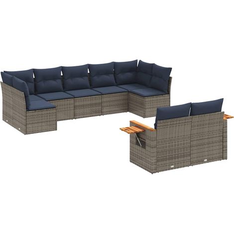 vidaXL Set Divani da Giardino 9 pz con Cuscini Grigio in Polyrattan (1/5)