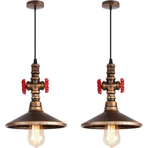 U-Do 2Pcs Lustre Suspension Créatif style Vintage Lampe en Fer Rouille Lustre Plafonnier de Qualité décoration Salon Cuisine (1/4)