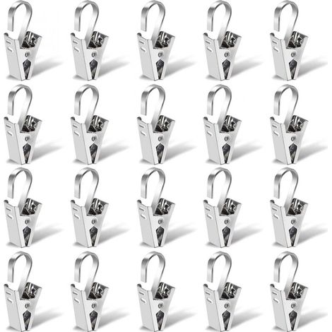 Gardinenclips aus Edelstahl, 20 Stück 35-mm-Gardinenstangenclips, Duschringclips, silberne Clipringhaken (1/4)