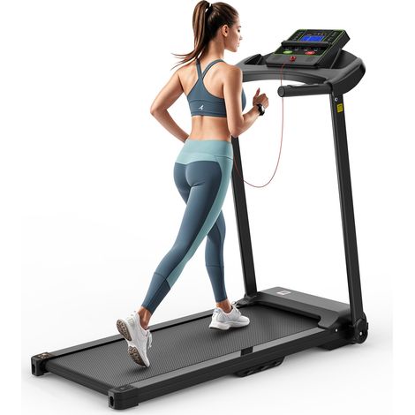 Tapis de course pliable connecté pour maison et bureau, 12 km/h, écran LED, support tablette, 12 programmes, 3 modes compte à rebours, amorti 3 niveaux, noir CHICFURN (1/5)