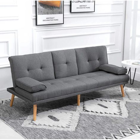 Canapé-lit 3 places 181x77x78 cm gris foncé en polyester avec dossier réglable et tablette rabattable (1/5)