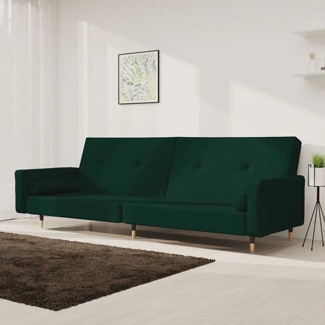 Schlafsofa 2-Sitzer mit 2 Kissen Dunkelgrün Samt