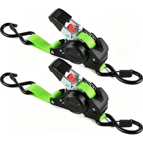 2er Set Automatik Spanngurte mit S-Haken, 3m x 25mm, 750kg Bruchlast, Grün