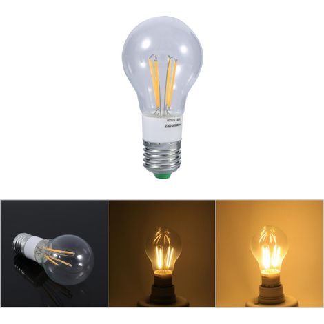 Bombilla LED E27, filamento COB, 12 V, 4 W, luz blanca cálida, no regulable, 360° (PC/aluminio transparente) (1/5)