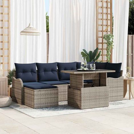 vidaXL Set Divano da Giardino 7 pz Grigio Poly Rattan (1/5)