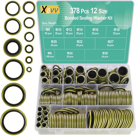 Assortiment de 378 rondelles d'étanchéité en métal NBR M6 M8 M10 M12 M14 M16 M18 M20 M22 M24 M27 M30 Kit de réparation de joints auto-centrés (1/5)