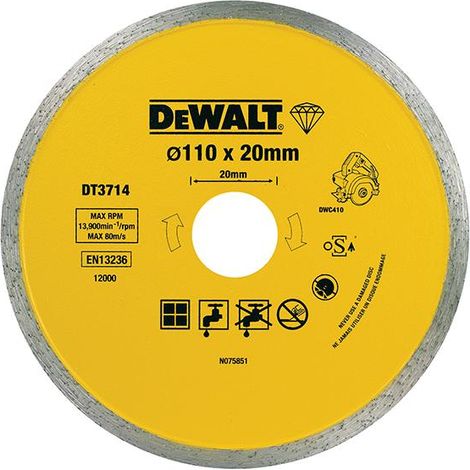 DEWALT DT3714 110mm x 20mm Diamond Tile Blade continuous rim
