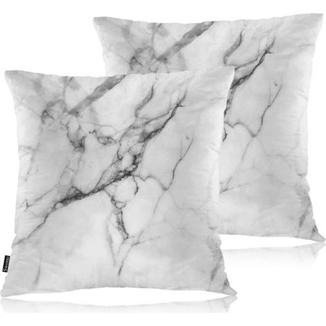Taies d'oreiller décoratives à motif marbré, housses de coussin carrées noir fumé (45 x 45 cm), blanches et grises, lot de 2 – convient aux coussins de taille standard (1/5)