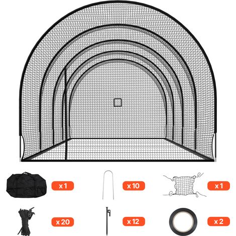 Mophorn Baseball-Schlagkäfig (Halbkreisförmig) Netz 1220x370x305 cm, Mobiles Trainingsnetz mit 4-lagigem knotenlosem Polyestergewebe & Öffnung für Wurfmaschinen, inkl. Softball-Trainingsnetz (1/5)
