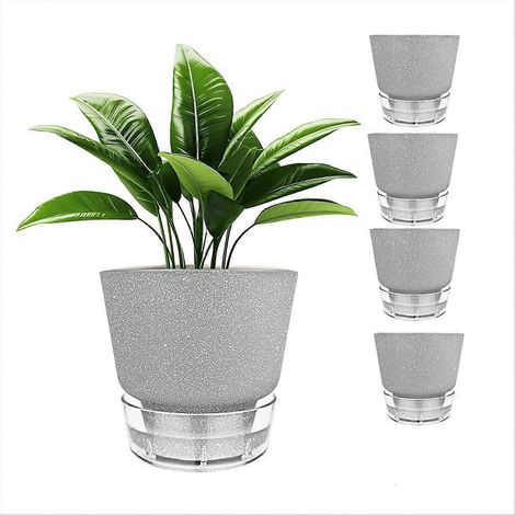 6 pouces Self arrosage pot de fleurs avec Visual Reservoir et Drainage Hole plantation pot extérieur 5 lot gris (1/5)