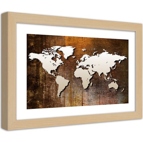 Quadro con cornice, Mappa del mondo su legno - 30x20 (1/5)