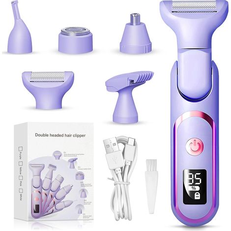 Women's Electric Hair Remover, 5-in-1 Electric Shaver, Intimate Trimmer, Bikini/Public/Armpit/Nose/Face/Eyebrows, Painless Rechargeable Epilator (1/5)